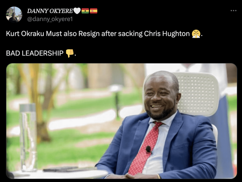 Ghanaians react to Chris Hughton's sack with calls for Kurt Okraku to resign